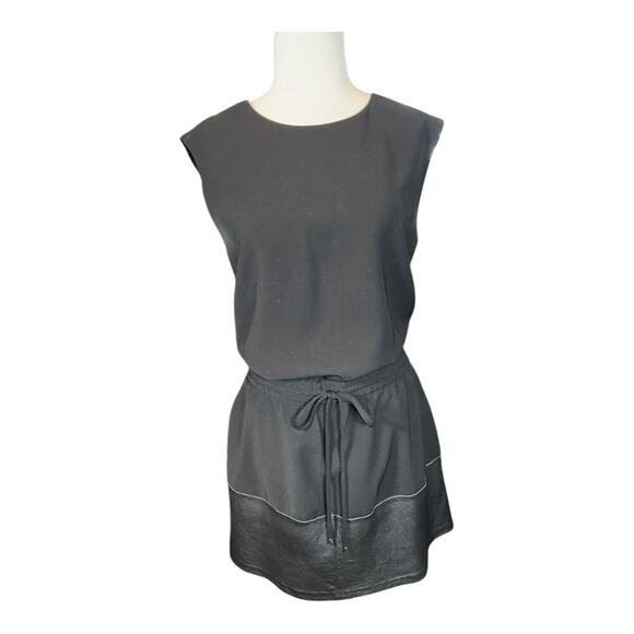 VINCE Lamb Leather Contrast Drawstring Waist Black Dress Size Small Preppy - Picture 6 of 11